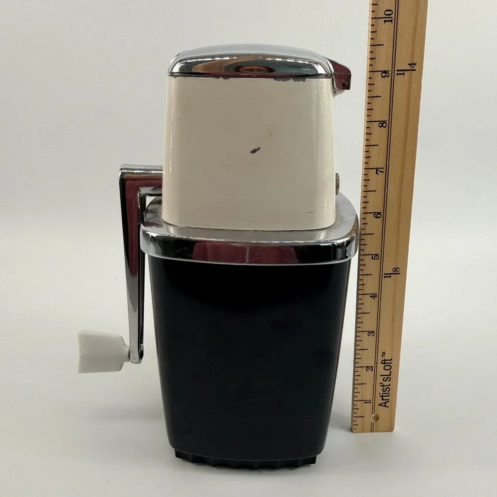 Swing-A-Way Vintage Manual Ice Crusher Hand Crank Black White Chrome Barware